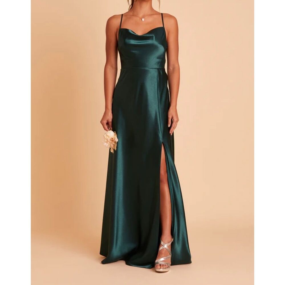 Birdy Grey Lisa Long Shiny Satin Emerald Dress